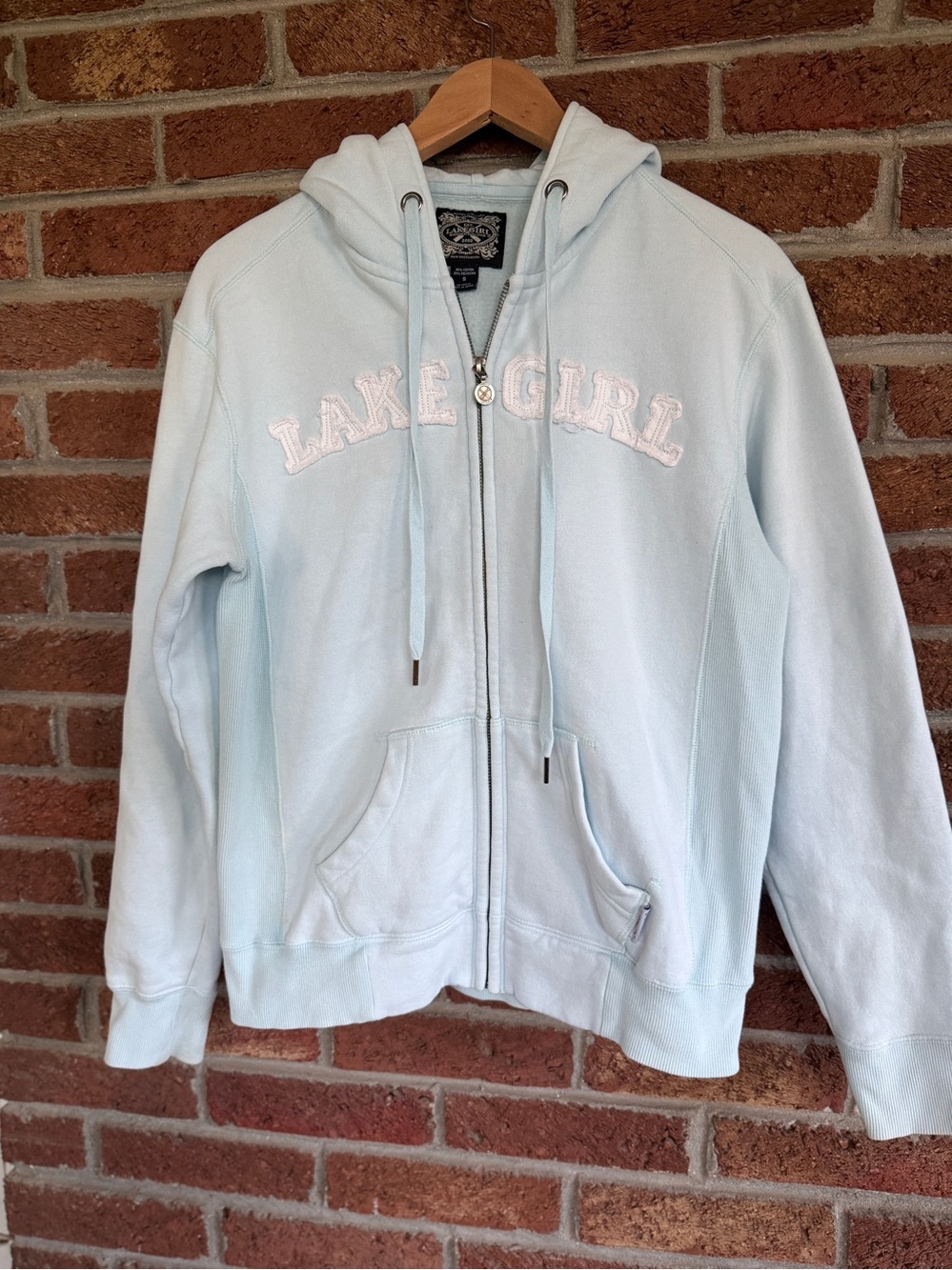 Light Blue "LAKE GIRL" Zip-Up Hoodie. Size Small. Lakegirl